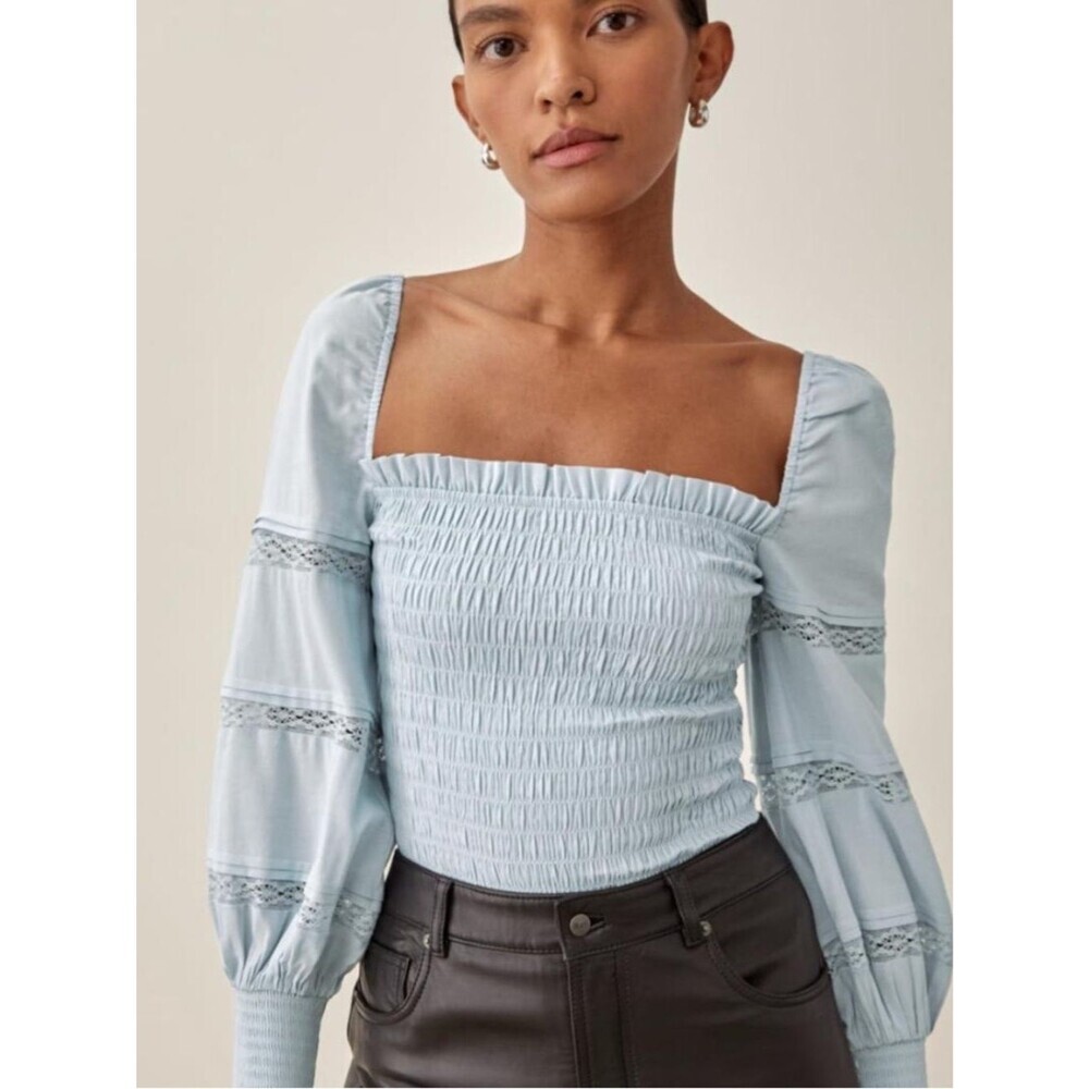 Reformation Blue Long Sleeve Cottagecore Blouse Large